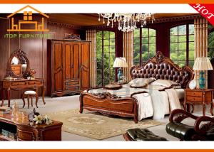 China leather antique new classic hand painted reproduction cream vintage wardrobe cherry wood showroom bedroom furniture set on sale