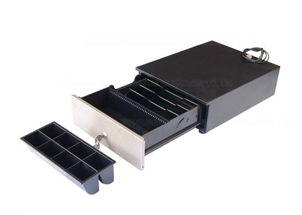 Custom Black Electronic Cash Drawer With Metal Front Panel For POS Machine