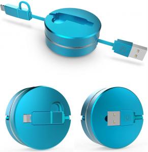 China 2 in 1 Fast Charging USB Data Cable for iPhoneX 6 7plus and Android rounded Retractable Micro USB Cable on sale