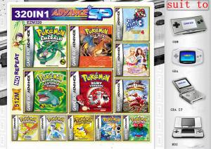China 320 in1 include 320 kinds of Game Pokemon Yellow ect Pokemon Games cards for GBA Gameboy Advance video game console on sale