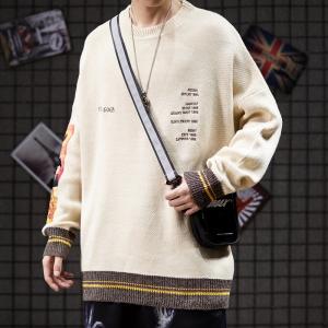  Khaki Color Block Drop Shoulder Mens Warm Sweaters Breathable Manufactures