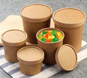 China 8 Oz Food Takeaway Containers Kraft Paper Soup Bowl Fruit Pizza Soup Safety on sale