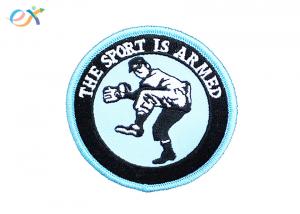 China Twill Material Embroidered Football Patches , Round Shape Iron On Baseball Patches on sale