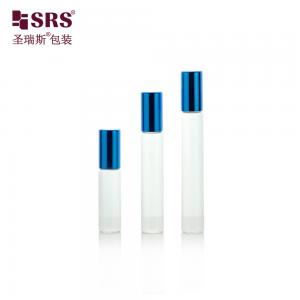 China 5ml 8ml10ml Transparent Glass Essential Oil Roll-On Bottle Blue Aluminum Cover Steel Ball Control Glass Perfume Packagin on sale