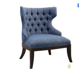  ODM Wooden Navy Blue Fabric Upholstery Chair Solid Wood Legs ISO18001 Approved Manufactures
