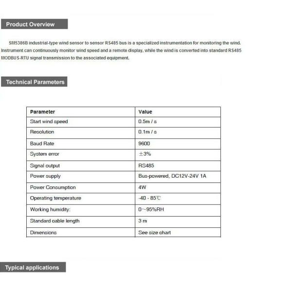 SM5386B wind sensor Wind speed sensor Measuring anemometer
