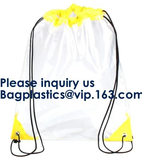 Transparent PVC Drawstring Bag With Colorful Rope,Clear PVC drawstring bag with gold string,Pvc Strips Printing Gift Pac