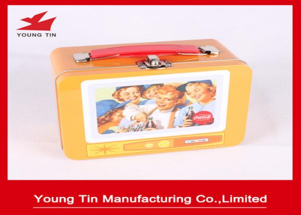 Quality Custom Artwork Printing Cookie Gift Tins With Plastic Handle , Full Color Tin Lunch Box for sale