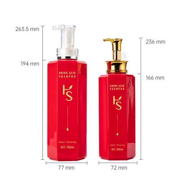 500ml/700ml Red rectangle smooth with white/golden pump for shampoo lotion bottle