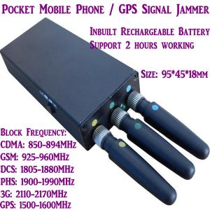  3 Antenna Mini Mobile Phone Signal Jammer 3G/GSM/CDMA/DCS/PHS GPS Blocker Inbuilt Battery Manufactures