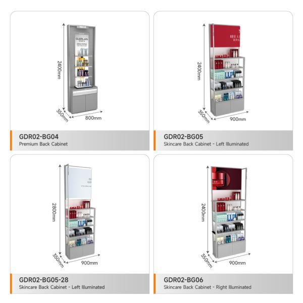 Skincare Display Rack Grey Oiled Wooden Skincare Cabinet With Led Lights For Multi-Functional Shop Counter And Branded Display Stand