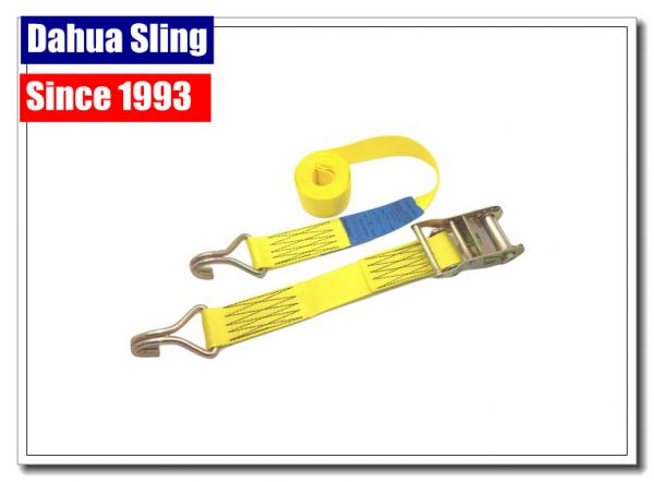 Yellow Tire Tie Down Straps , 2" X 27' Flat Hook Ratchet Straps For Trucks