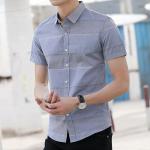 Thin Slim Fit Casual Work Uniform For Men Square collar Bottom Left Embroidered
