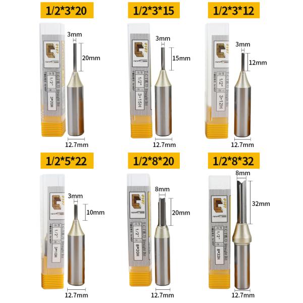 Arden 1/2 Shank 0107 Tct Straight Cnc Wood Router Bit 2 Flutes Straight Bits Grooving Woodworking Endmill Milling Cutter