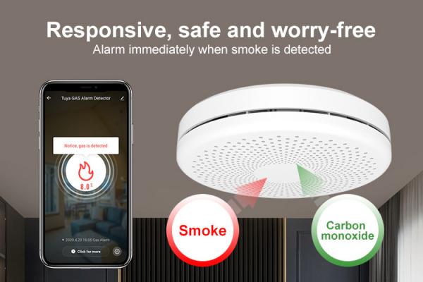 White Wireless Smoke Alarms Detector Carbon Monoxide And Smoke Detector With AA Alkaline Battery