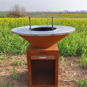 Outdoor Weathered Corten Metal Fire Pit With Grill Table BBQ Charcoal Grill CE Manufactures