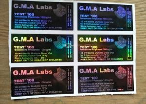 China Black GMA Labs Medicine Bottle Label DECA/ TEST E 300 Laser Vial Stickers on sale