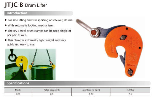 Mechanical Lifting Devices JTJC-B Jerrican Clamp for Lightweight and Durable Drum Transportation