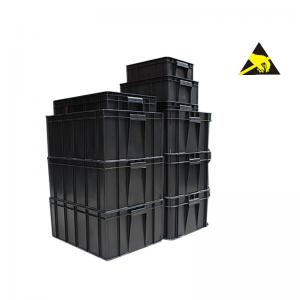 China Esd Container Permanent Antistatic Black Esd Plastic Electronic Tote Conductive Carrying Caseesd Storage Box With Lid on sale