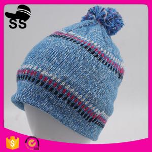  20*24+5cm 100%Acrylic 80g Yiwu Winter Stock Low Price Striped Headwear Ladies Girls Caps Winter Knitting Hats Manufactures
