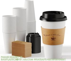 China Paper Coffee Cups 16 Oz, Disposable Coffee Cups With Lids And Kraft Sleeves, White Coffee Cups For Hot & Cold Drinks on sale