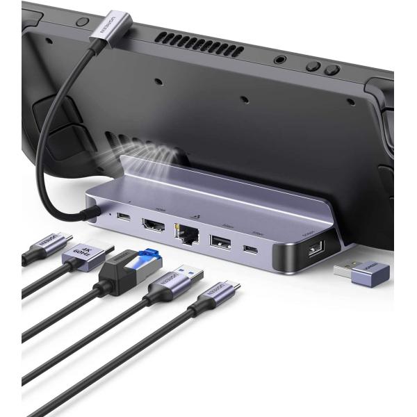 Steam Deck Dock 6-in-1 USB C Docking Station with 4K@60Hz HD-MI Gigabit Ethernet PD 100W Charging Steam Deck Stand