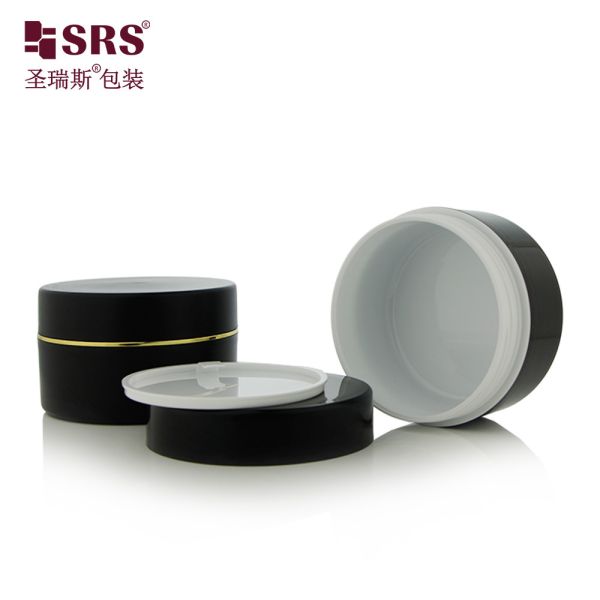 SRSJK-100g Empty manufacture solid orange color plastic jar set with gold collar line white logo printing for balm Creams and Moisturizers