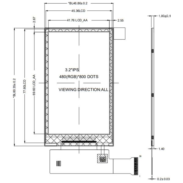 3.2 Inch IPS TFT LCD 480x800 Pixels , 3.2 Inch LCD Screen RGB/MCU Interface Optional