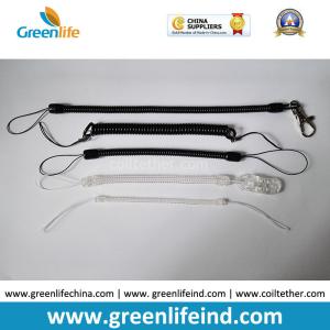 China Multi-function Custom Sizes Black/Clear Plastic Coil Safety Strap with Hook, Loop or Nylon String on sale