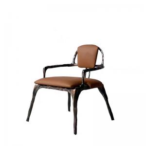  5 Star Hotel Restaurant Furniture Solid Metal Backrest Dining Leather Lounge Chair Manufactures