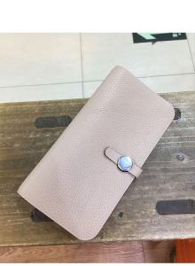 China high end quality beige ladies designer goatskin wallet brand name wallets with round button on sale