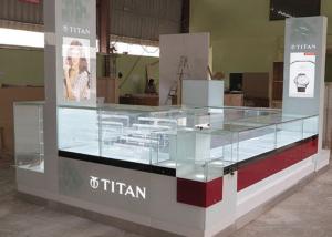  Watch Custom Mall Kiosk Crystal Glass Combine Wood With LED Spot Lights Manufactures