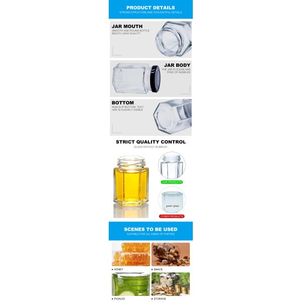 Food Grade 250Ml 500Ml Hexagonal Jar Manufacturer With Tinplate Cap