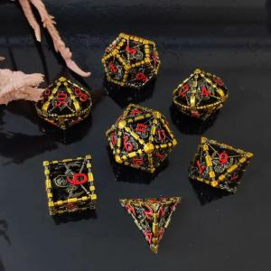 China Antique Hollow Metal Dice Suite Dragon And Underground City Board Game DND RPG on sale