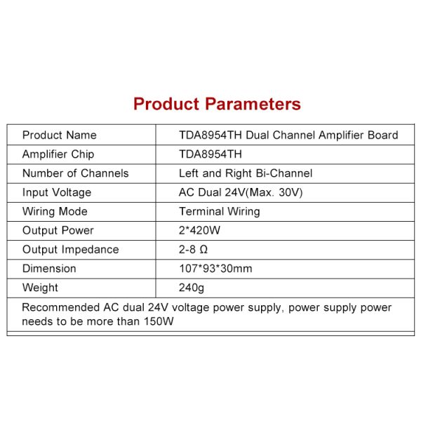 2.0 Channels Private Mold XH-M252 TDA8954TH Dual Chip 420W*2 Class-D Digital Audio Amplifier Board
