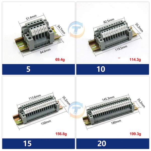 UK2.5B Screw Terminal Blocks Kit UK2.5N Modular DIN Rail Mounted Strips 32A 690V