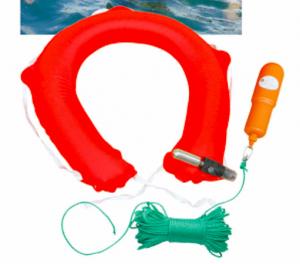 China Throw Over Water Rescue 0.6kg Inflatable Lifebuoy Horseshoe Life Ring With Rescue Rope on sale