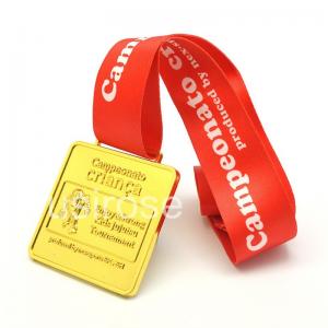 Gold metal commemorative medals are customized, square zinc alloy medals are customized, 3D medals equipped with ribbon