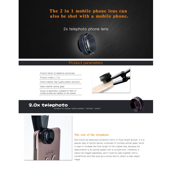 Optical Glass Close Up Macro Lens 2X Telephoto Macro Of Phone Photography