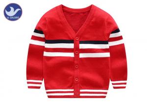 China Red V Neck Boys Cardigan Sweater Children Cotton Knitted Outwear For Spring / Autumn on sale