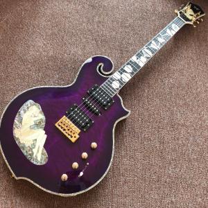 China New Design CUSTOM purple electric guitar , with shell beautiful woman on body , 6 strings guitars , high quality guitar on sale