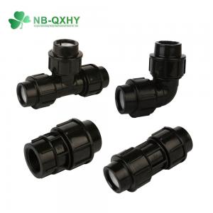  Irrigation Pn16 Black Color Plastic Pipe Fitting with 90deg Angle PP Compression Fitting Manufactures