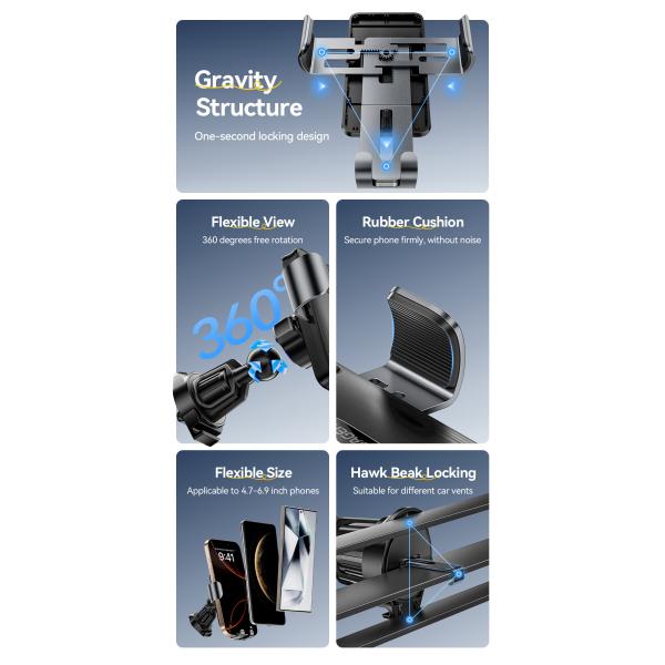 ESSAGER ES-ZJ32 Flexible Black 360 Rotating Air Vent Car Mount Mobile Phone Holder Stand