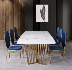 China Modern Dining Stainless Steel Base Artificial Marble Dining Table with 6 chairs on sale