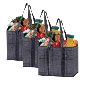 China Foldable Tote Shopping Bag Hard Bottom Reusable Grocery Bag on sale