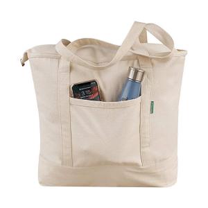  Printed Zipper Canvas Tote Bag With Pocket Custom Logo Manufactures