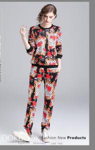 China women print round-neck long-sleeve printed blouse + fashion casual suit on sale
