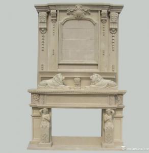  Lion Carved Double Travertine Fireplace Mantel 150x11x45mm Manufactures