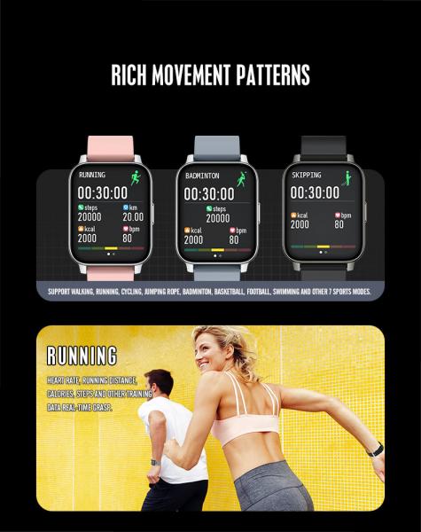 Nordic 52832 1.69in Smart Sport Watch IOT Music Control Health Monitor