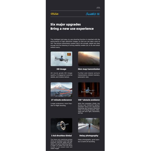 C-fly Faith 2se 4k Uhd Real-time Image Transmission 3-axis Gimbal Drone with 27 Min Flight Time and MODE2 Controller Mode